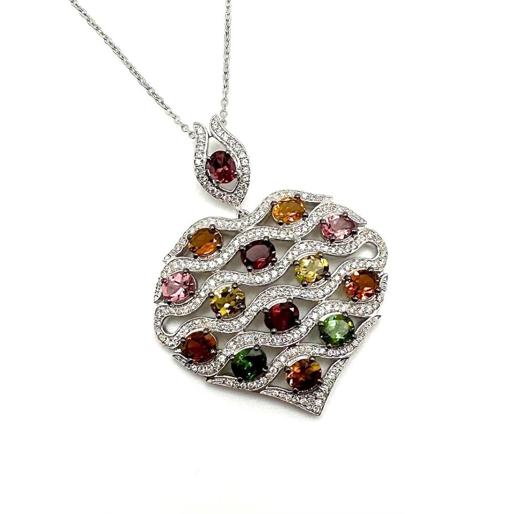Colleen Lopez Sterling Silver Multicolor Tourmaline & Zircon Heart Pendant 18"